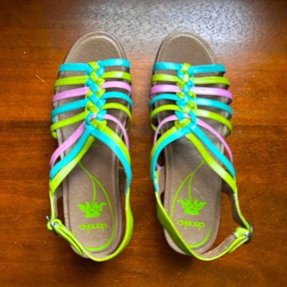 Dansko Shoes - Gorgeous, barely-worn Dansko comfort sandals in green, pink & blue leather
